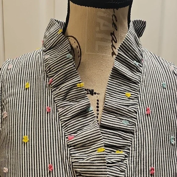 Crown & Ivey Sleveless Dress, Striped, Lined, Ruffled Neck, Size S - Picture 7 of 9